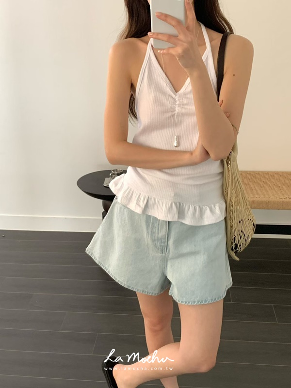 小裙襬坑條繞脖背心